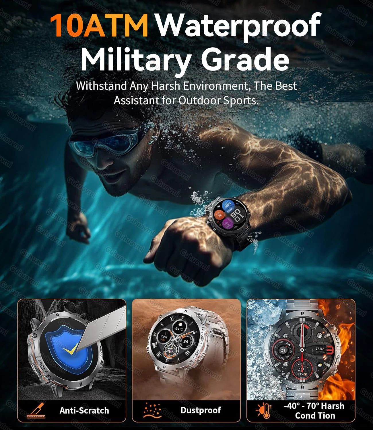 2025New T-Rex 3 GPS SmartWatch 1000mAh Battery AMOLED HD Men 10ATM&IP69K Waterproof Outdoor Fitness Military Call smart bracelet