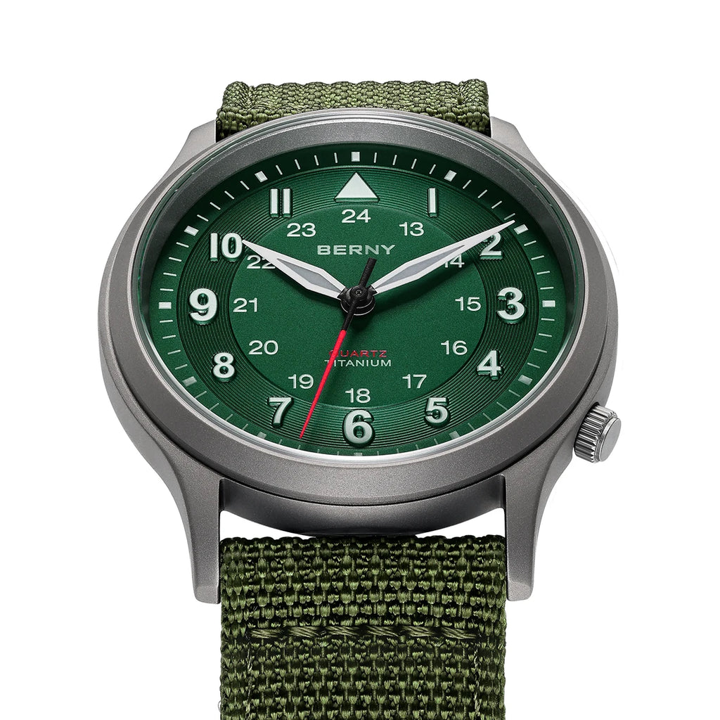 BERNY Titanium Watches for Men Super Luminous Sapphire Field Pilot Men's Watch Outdoor Quartz Wristwatch Lightweight 5ATM
