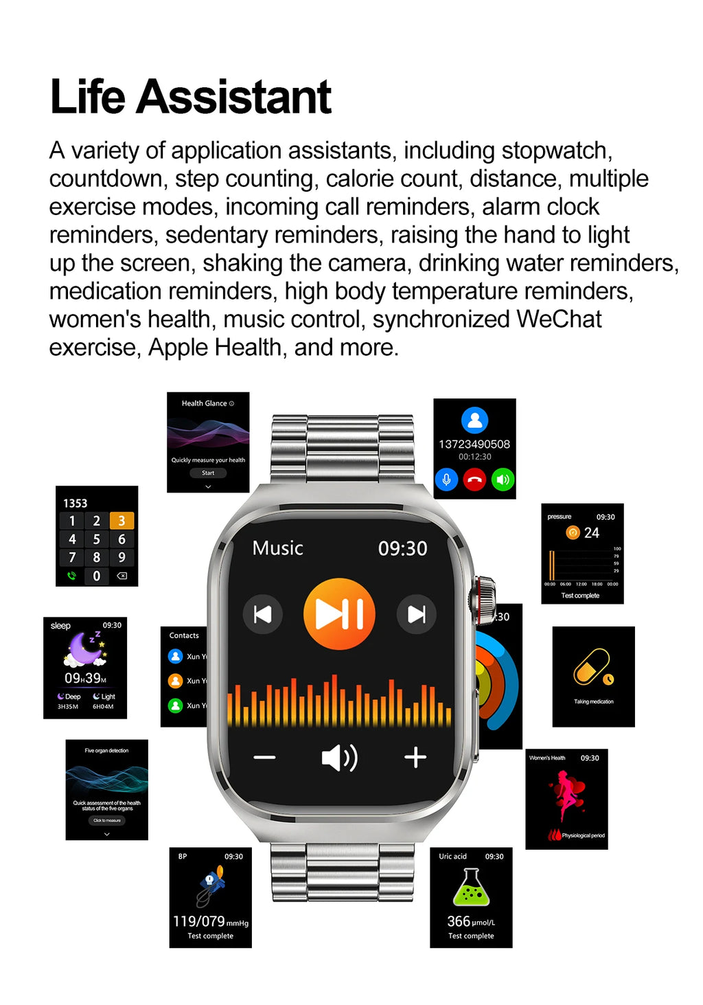 New Blood Pressure Uric Acid Body Fat Smartwatch Micro Physical Examination Five Organ Health Watches Bluetooth Call Smart Watch