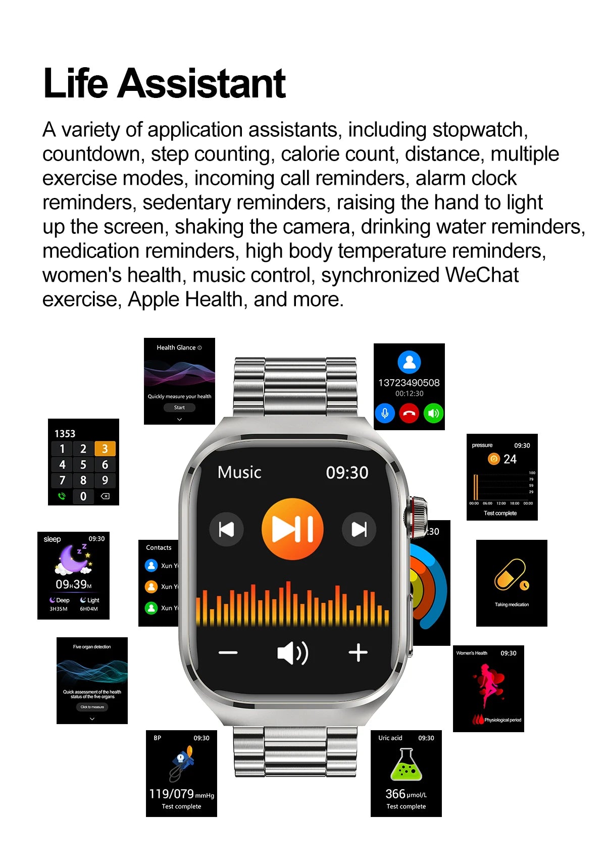 New Blood Pressure Uric Acid Body Fat Smartwatch Micro Physical Examination Five Organ Health Watches Bluetooth Call Smart Watch