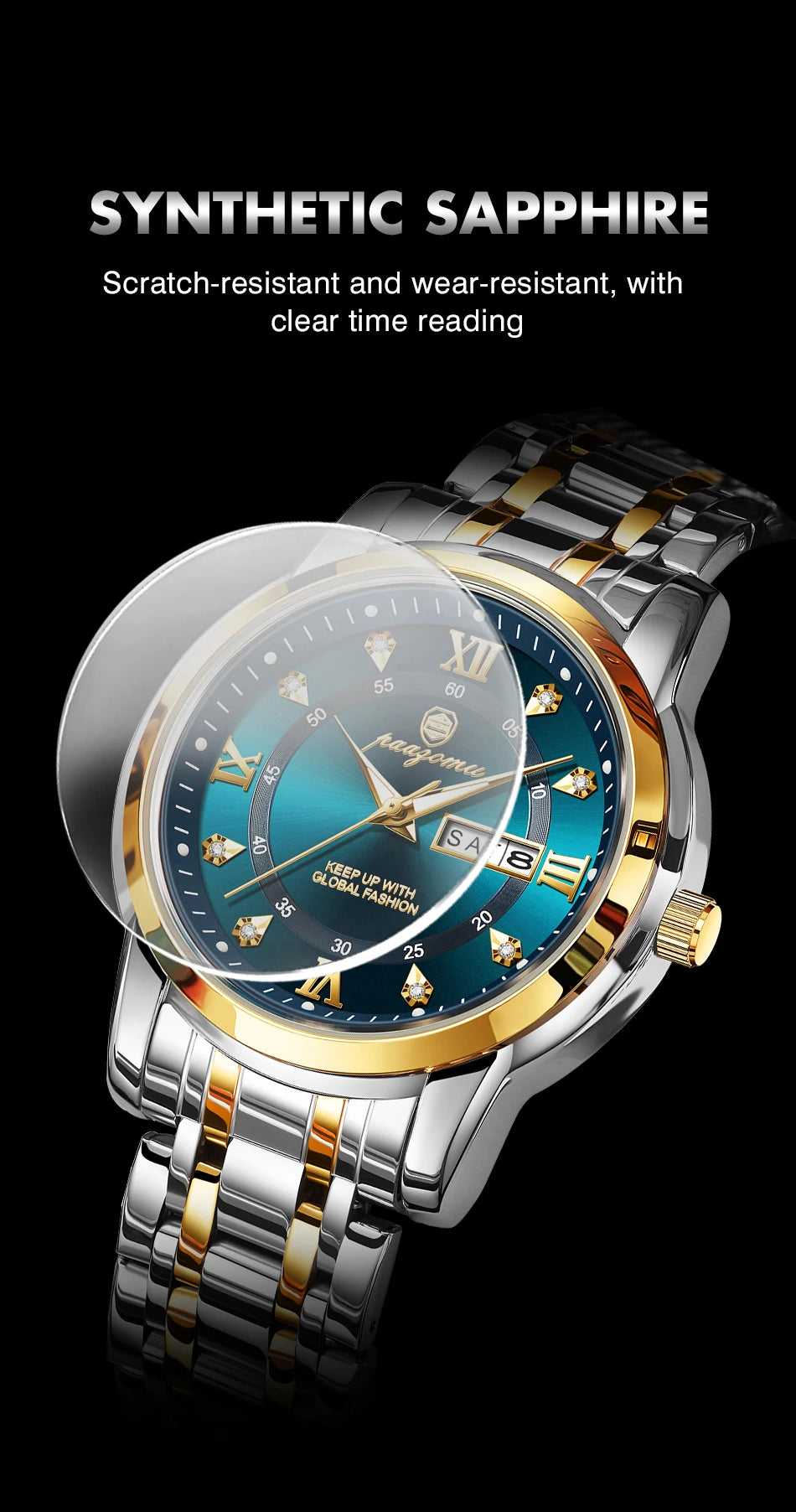 POEDAGAR Business Men Watch Date Week Waterproof Luminous Luxury Man Wristwatch Sports Stainless Steel Men's Quartz Watches Male