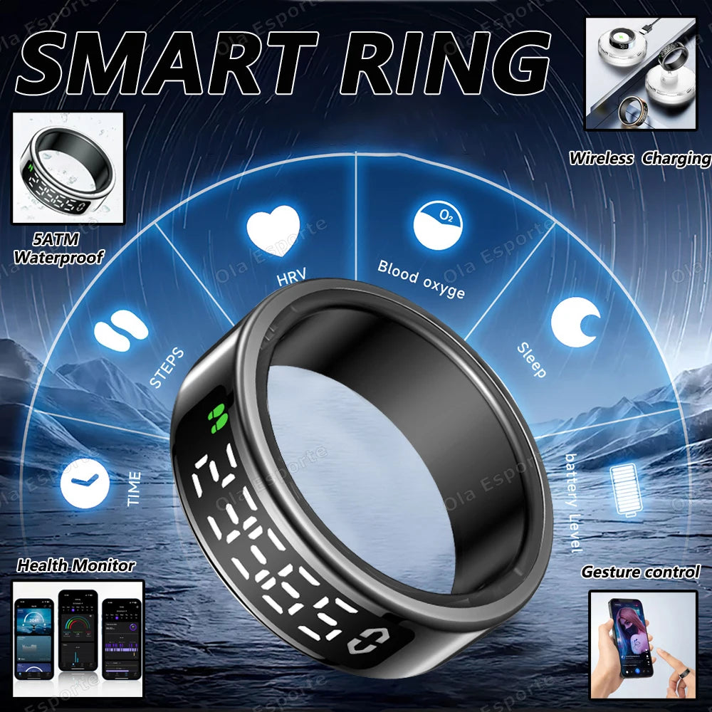 New R12 Wireless Smart Ring Men Women LED Display Screen Heart Rate Blood Oxygen Health Monitor Sport 5ATM Waterproof Smartring