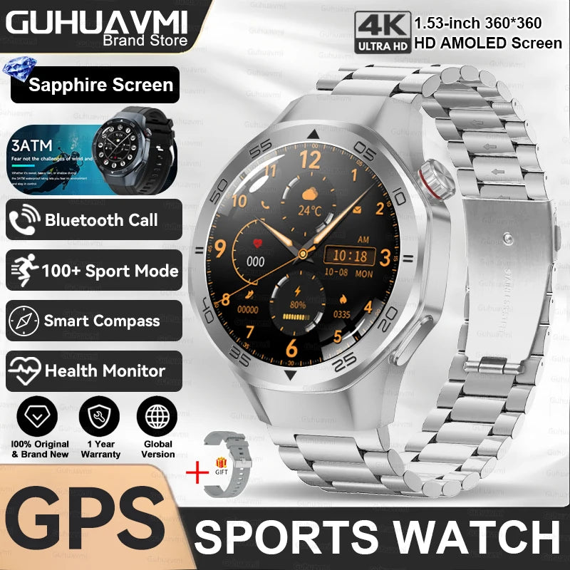 2025 New GPS Trackr GT5 Pro SmartWatch Men Heart Rate Bluetooth Call Compass 3ATM Waterproof Outdoor Sports Smart Bracelet Women