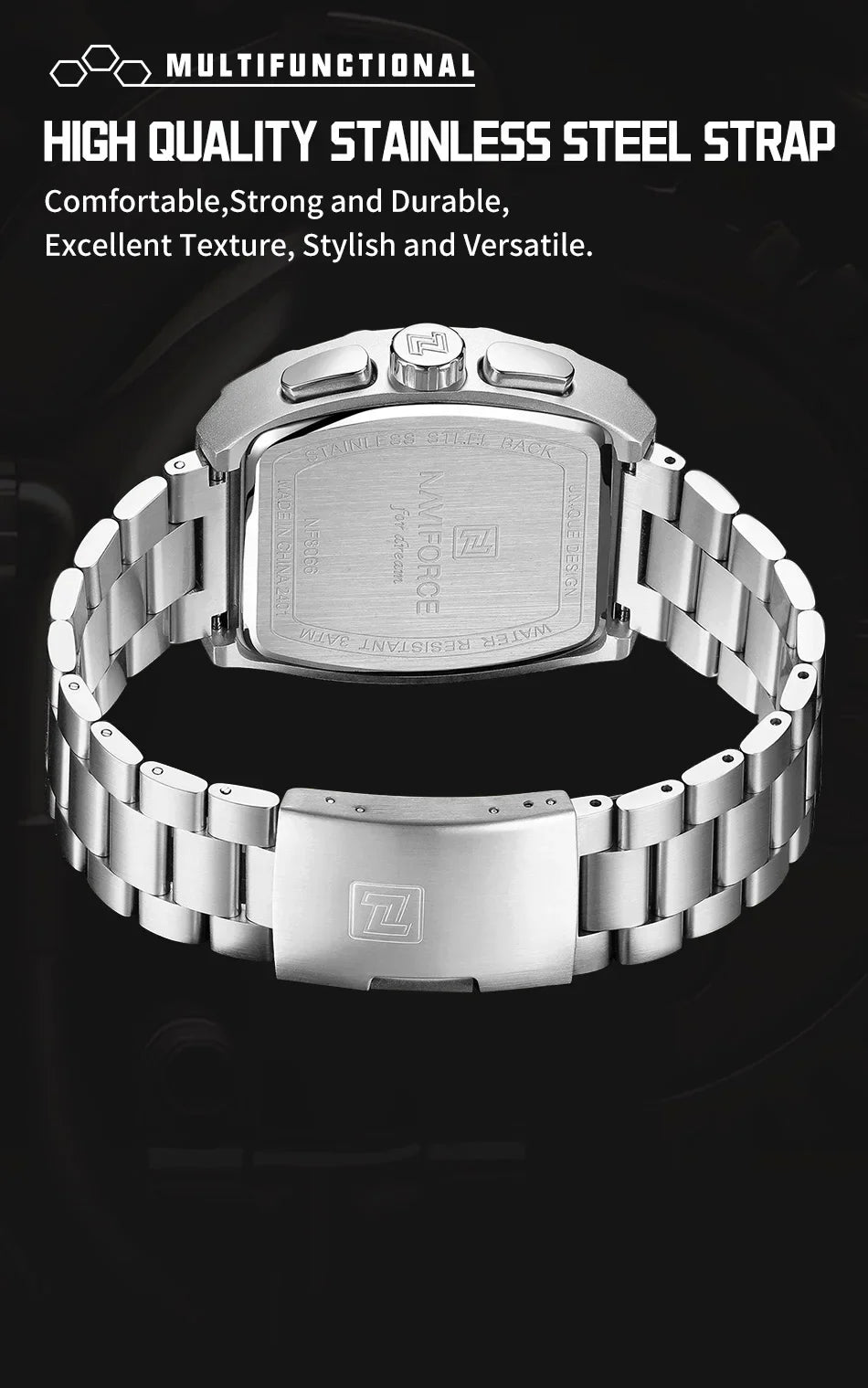 NAVIFORCE Top Brand Men's Watches Luxury Tonneau Quartz Wristwatch Waterproof Chronograph Watch for Men 2025 Auto Date Clock