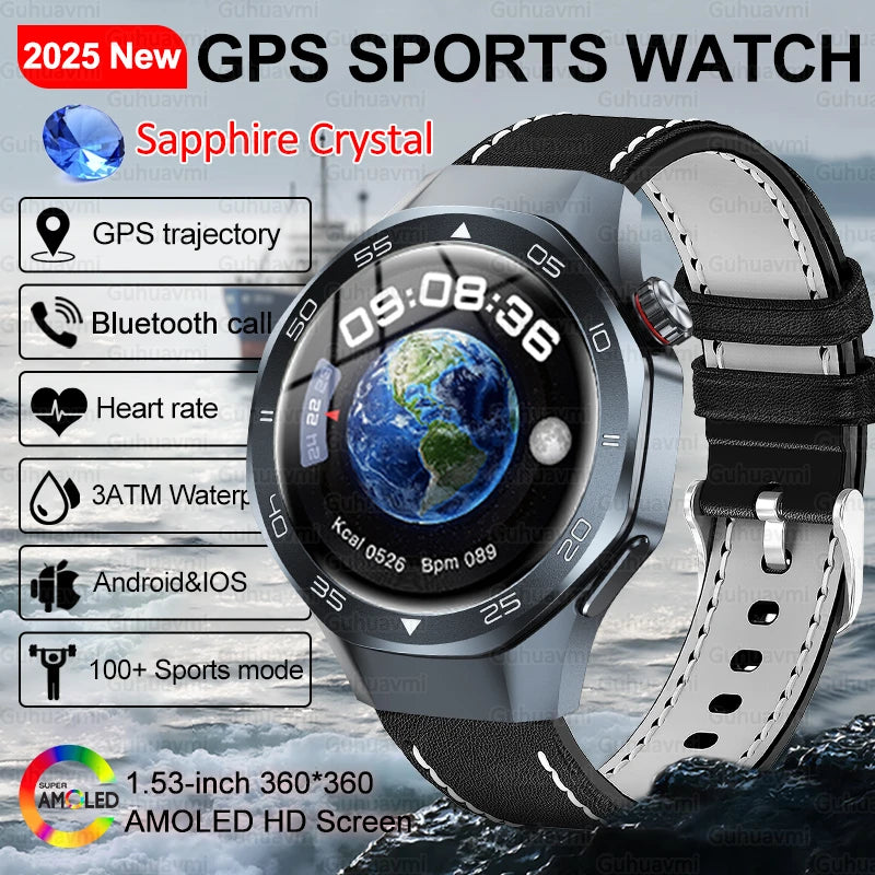 2025 New GPS Trackr GT5 Pro SmartWatch Men Heart Rate Bluetooth Call Compass 3ATM Waterproof Outdoor Sports Smart Bracelet Women