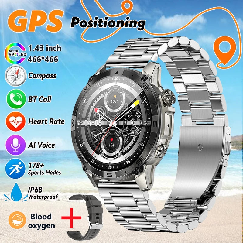 2025New Smart Watch Built-in GPS Positioning AMOLED Screen1.43-inch Heart Rate Blood Oxygen IP68 NFC Barometer Gauge Smartwatch