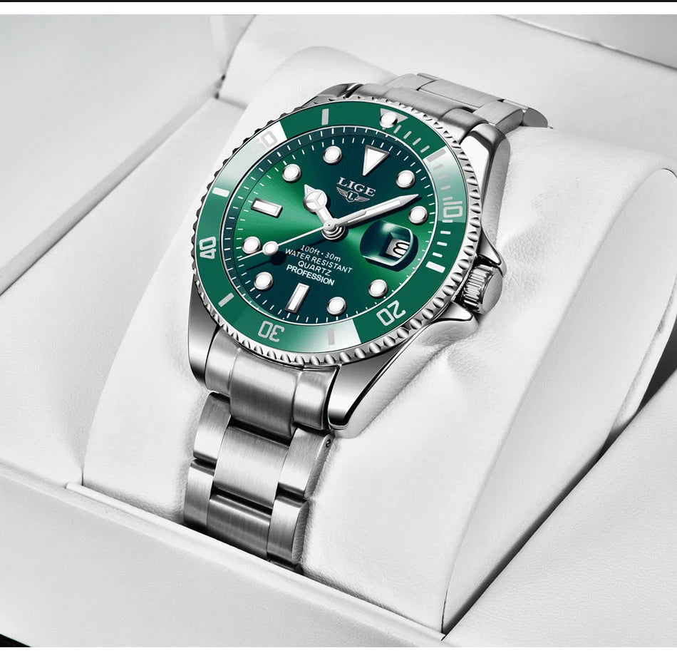 LIGE Top Luxury Watches For Men Fashion 30M Waterproof Luminous Date Quartz Wristwatches Casual Business Mens Watch Roloj Hombre