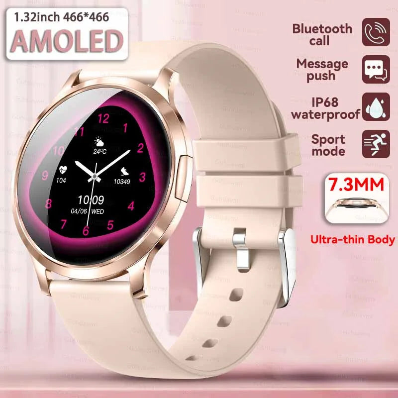 New Smart Watch Women 1.32"Ultra-thin AMOLED HD Screen Sport Fitness Bracelet Custom Watch Face Bluetooth Call Luxury Smartwatch