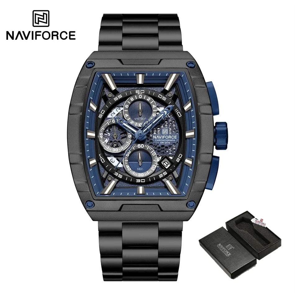NAVIFORCE Top Brand Men's Watches Luxury Tonneau Quartz Wristwatch Waterproof Chronograph Watch for Men 2025 Auto Date Clock