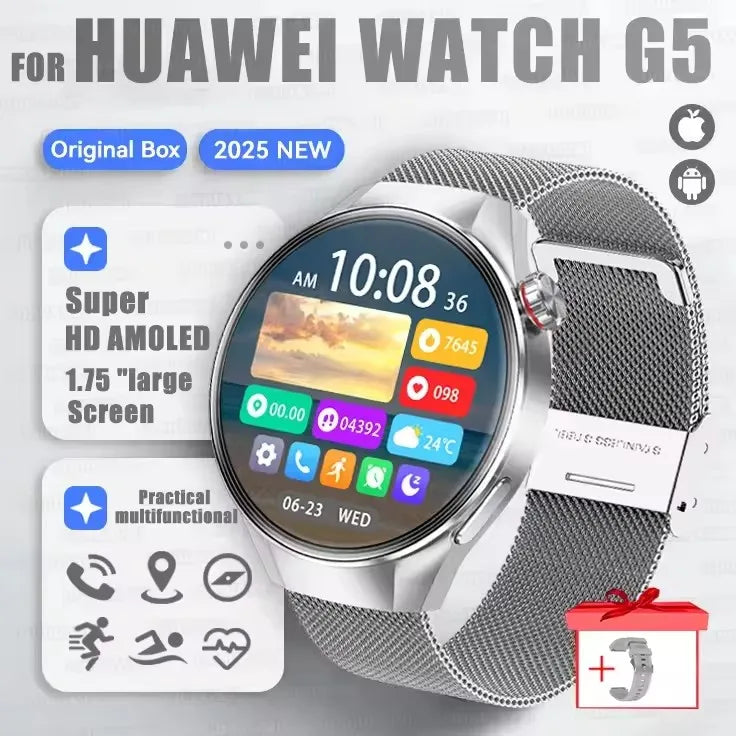 1.75''AMOLED HD Screen GPS Smartwatch Men Compass Heart Rate Bluetooth Call IP68 Waterproof Smart Watch G5 PLUS Watches 2025 New
