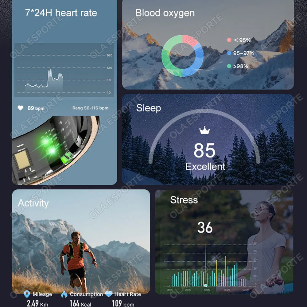 Fashion Smart Ring with Display Screen and Touch, Wireless Charging, Health Manager, IP68 5ATM Waterproof For Men Women 2025 New