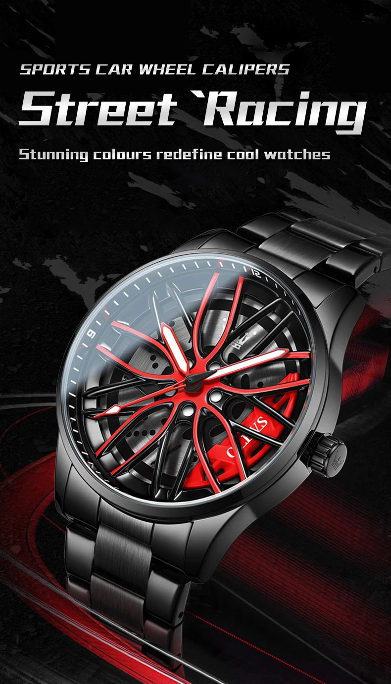 OLEVS 9937 Mens Watch Original Rotatable Wheel Hub Dial Fashion Trend Quartz Watch Waterproof Luminous Stainless Steel Reloj
