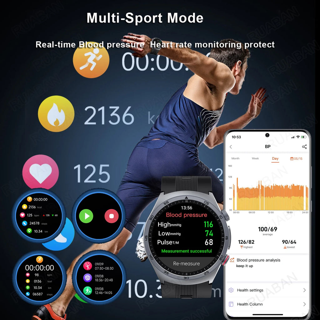 Airbag Smart Watch For huawei 2025 New health watch mens air Pump True Accurately Blood Pressure watches Uric Acid Blood Lipids