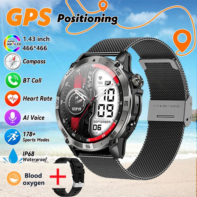 2025New Smart Watch Built-in GPS Positioning AMOLED Screen1.43-inch Heart Rate Blood Oxygen IP68 NFC Barometer Gauge Smartwatch
