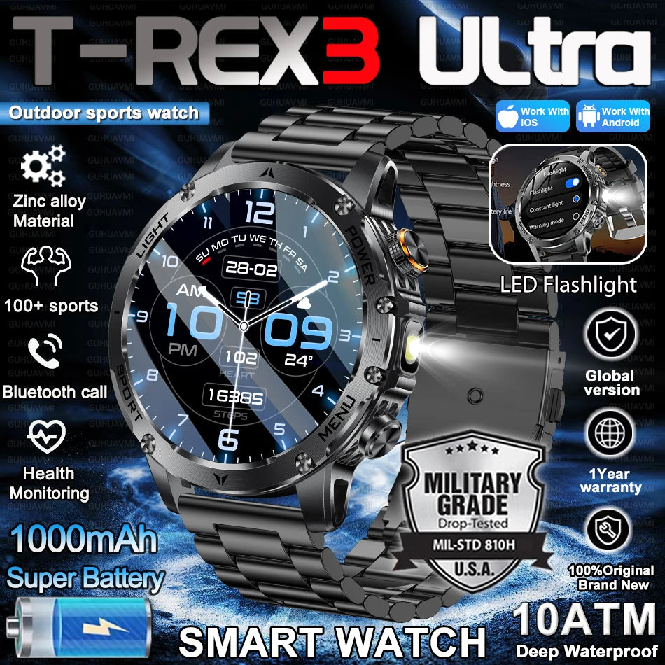 New Military Smart Watch Men 1.7 inches HD AMOLED Screen 100+Sports Heart Rate 1000Mah Battery HD Call 10ATM Waterproof Bracelet