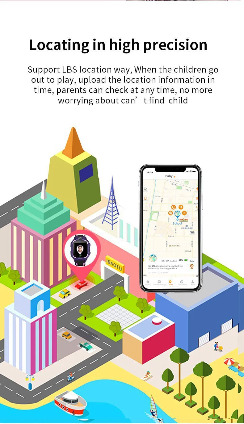 Q19B Children Kids Smart Watch SOS Phone Call Location Tracker Anti-Lost Camera Touch Screen Waterproof Student Wristwatch