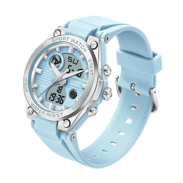 SANDA 6067 Digital Watch Women's Macaron Sport Chronograph Calendar Lady Quartz Wristwatch 50m Waterproof LED Electronic Clock