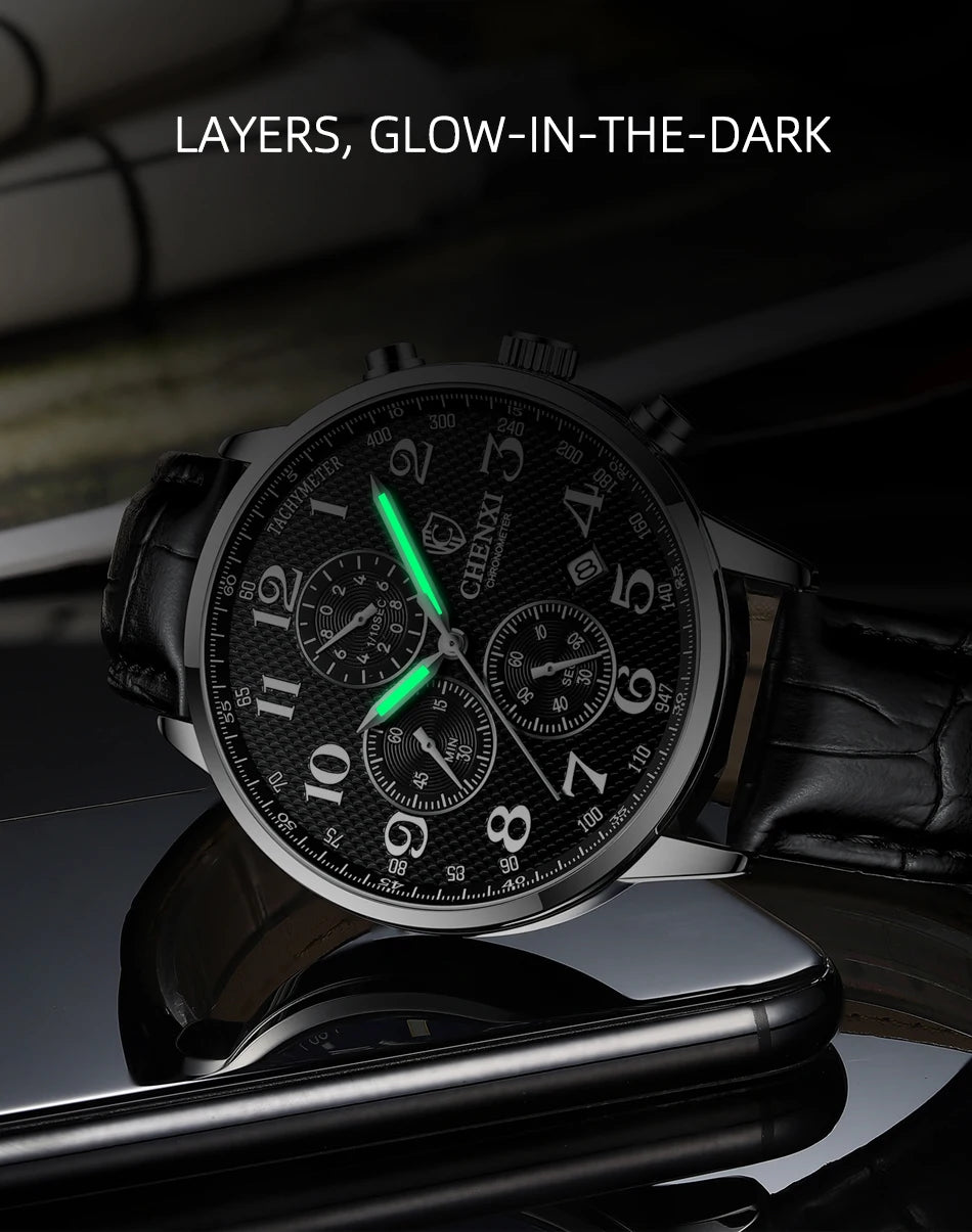 Brand CHENXI Watch Men Chronograph Clock Leather Casual High Quality Quartz Watches For Men Wrist Waterproof Sports Male Clock