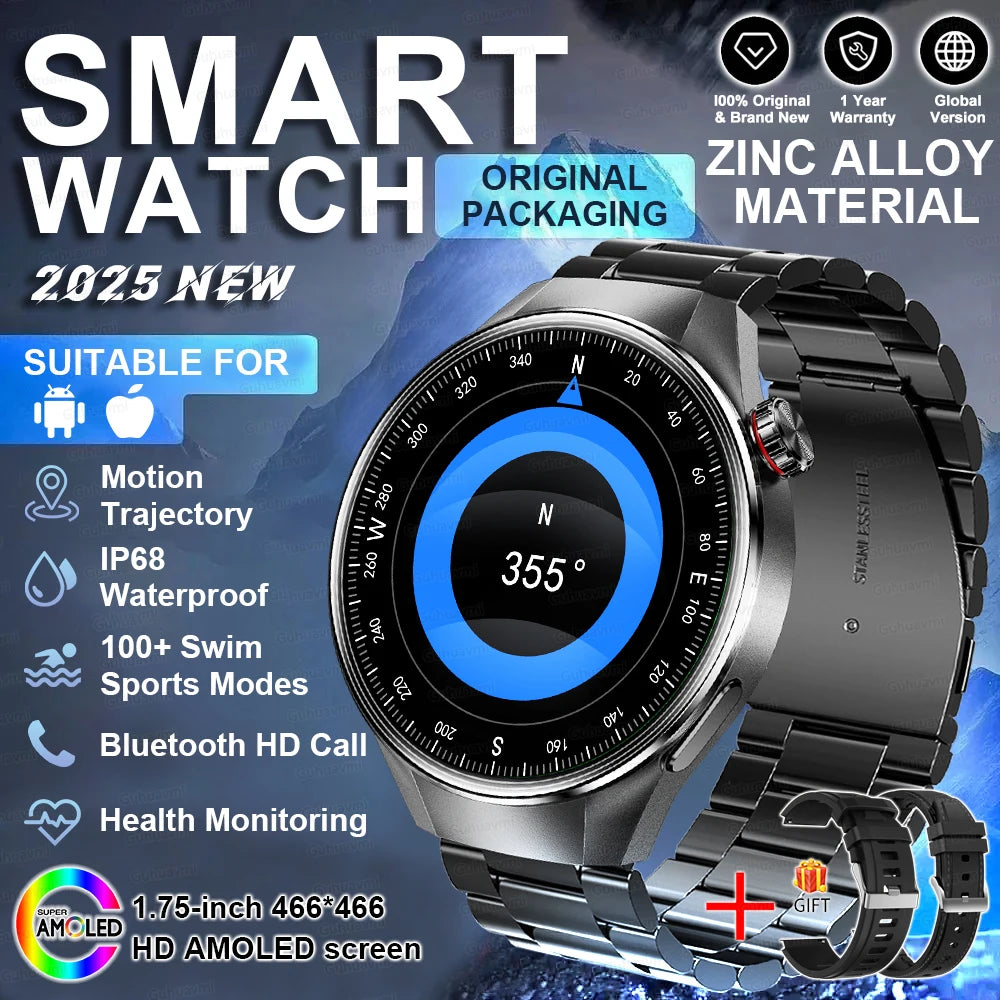 2025 New Watch G5 PlUS Smart Watch Men 1.75" HD AMOLED Screen GPS Track Heart Rate Bluetooth Call Compass SmartWatch
