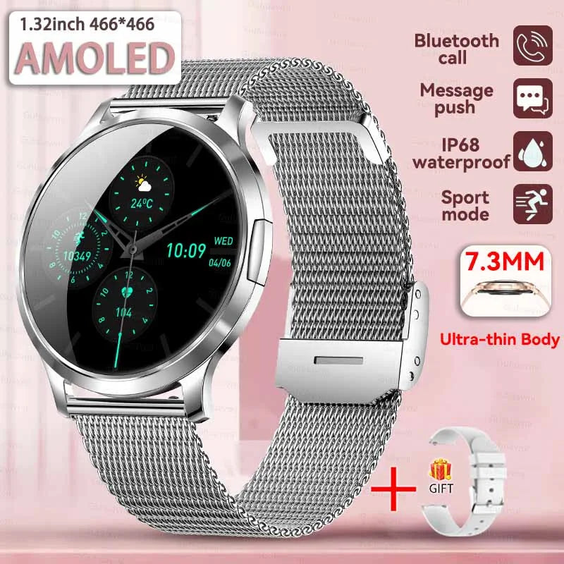 New Smart Watch Women 1.32"Ultra-thin AMOLED HD Screen Sport Fitness Bracelet Custom Watch Face Bluetooth Call Luxury Smartwatch