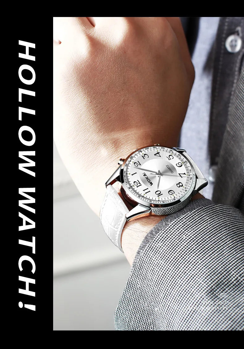 White Men's Quartz Watches Leather Strap Fashion Business Wristwatches Dropshipping Часы Мужские reloj hombre montres hommes