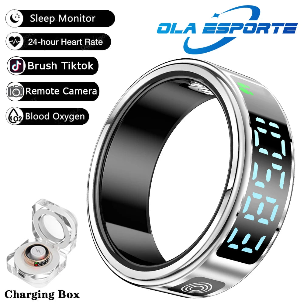 2025 New SR08 Smart Ring Men Women LED Display Screen Heart Rate Blood Oxygen Monitoring 5ATM Waterproof Multi Sports Modes Gift