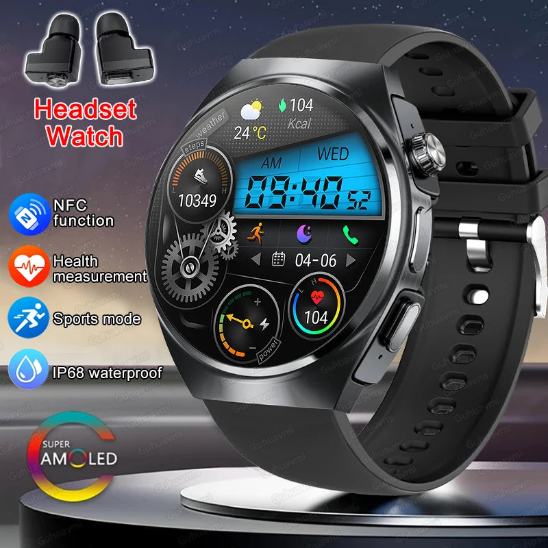 2025 New Original Smart Watch 2 in 1 Earbuds Watches 360*360 AMOLED Call Health Monitor Sport Tracker NFC Waterproof Smartwatchs