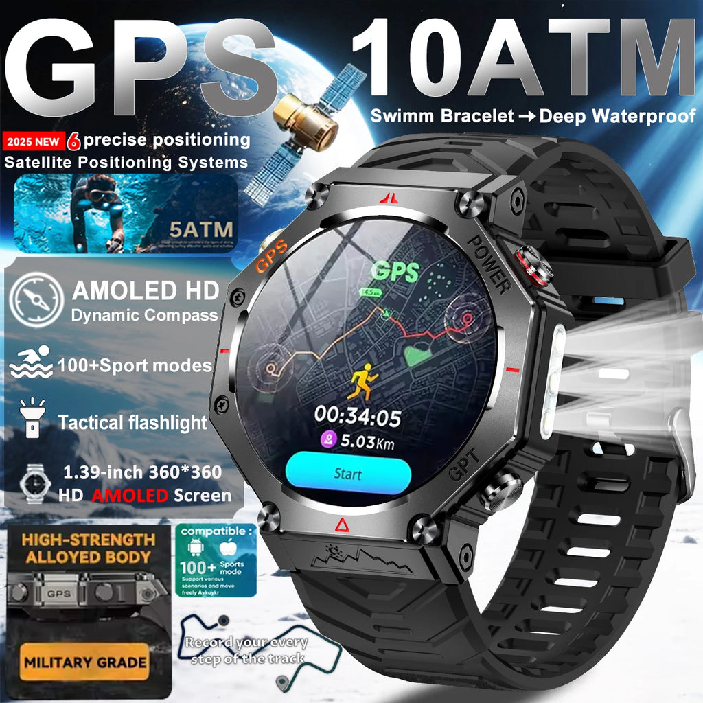 2025New T-Rex 3Ultra Outdoors GPS Smart Watch 10ATM IP68 Waterproof Tactical Flashlight Compass Outdoor sport high-end watch Men