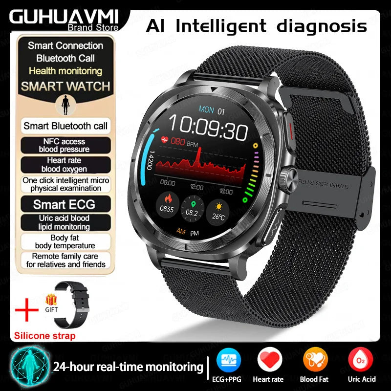 2025 New For XIAOMI Health Watch Uric Acid Blood Pressure Blood oxygen Body Analysis Body Fat SmartWatch ECG+PPG Clock Women Men