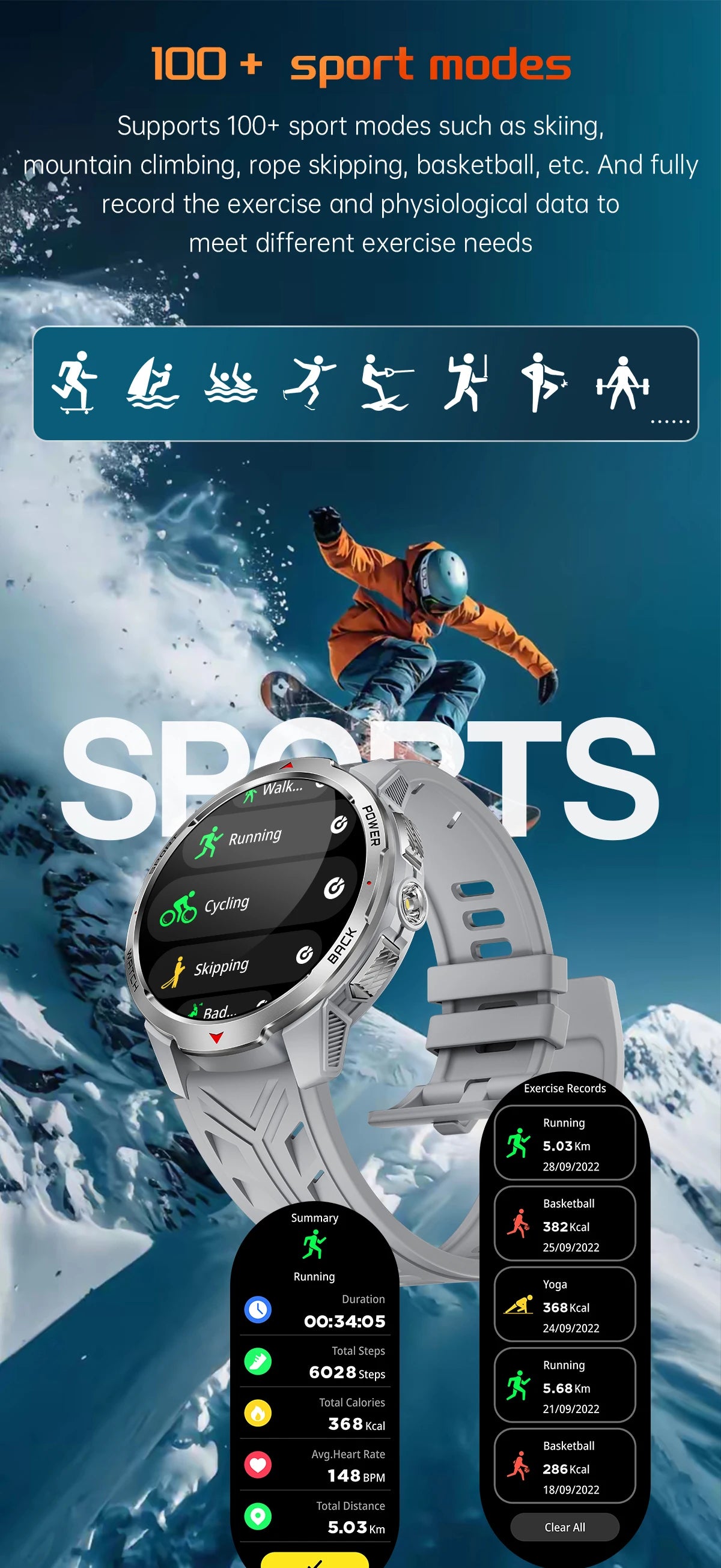 LIGE New Smart Watch Men 1100mah Large Capacity Battery Compass Outdoor 3ATM Waterproof Sports Fitness Bluetooth Call Smartwatch