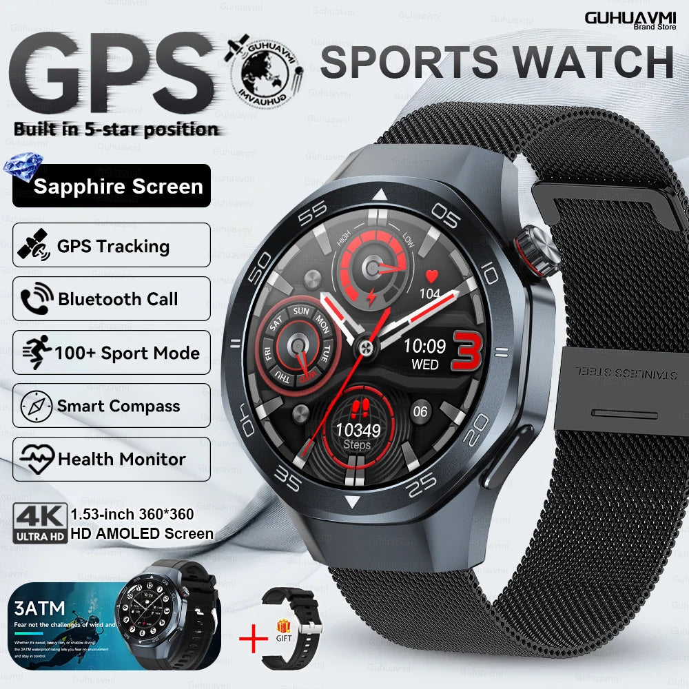 2025 New Watch5 GPS Sports Smart Watch 1.53-inch Sapphire Glass HD Screen Compass Heart Rate Bluetooth Call Smartwatch Men Women
