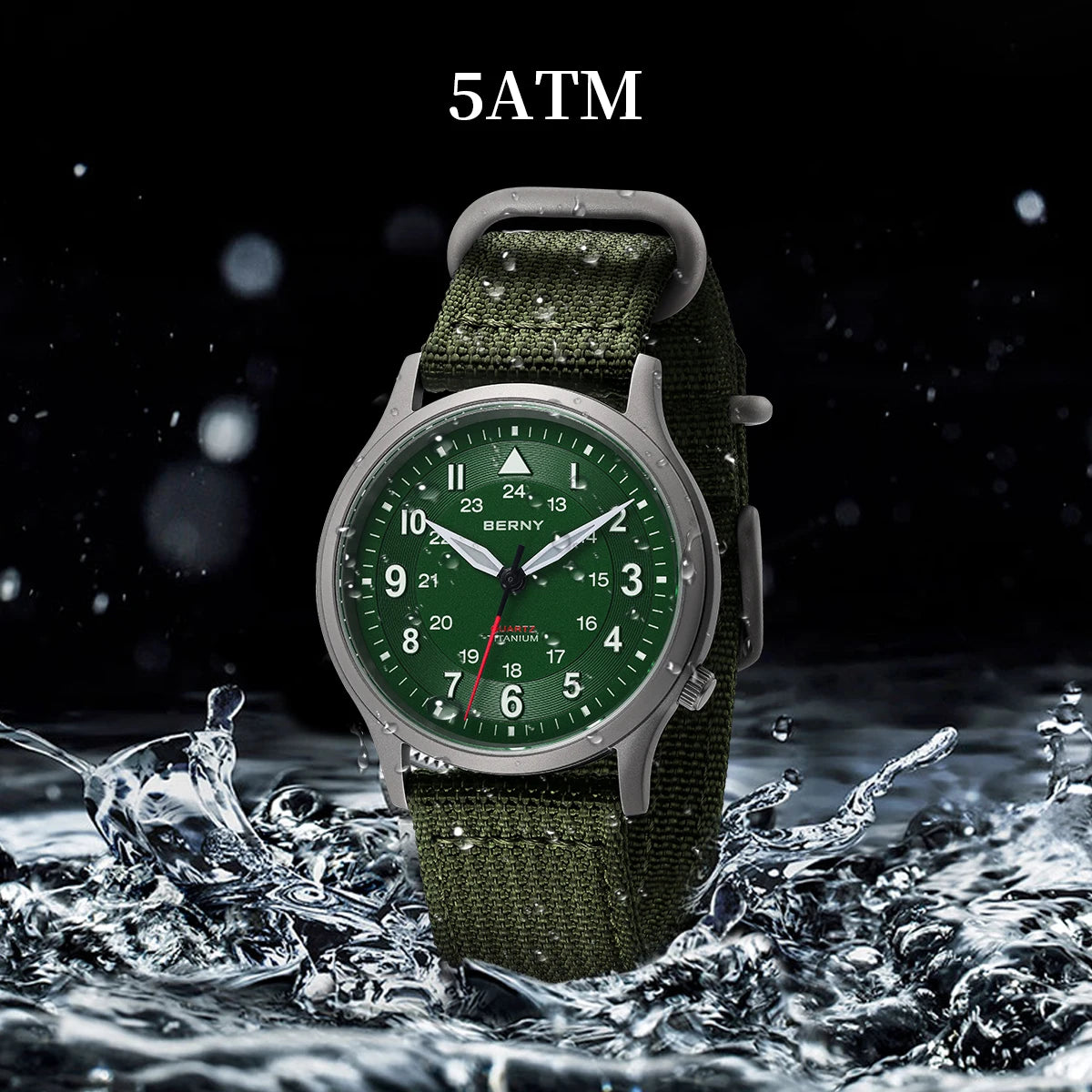 BERNY Titanium Watches for Men Super Luminous Sapphire Field Pilot Men's Watch Outdoor Quartz Wristwatch Lightweight 5ATM