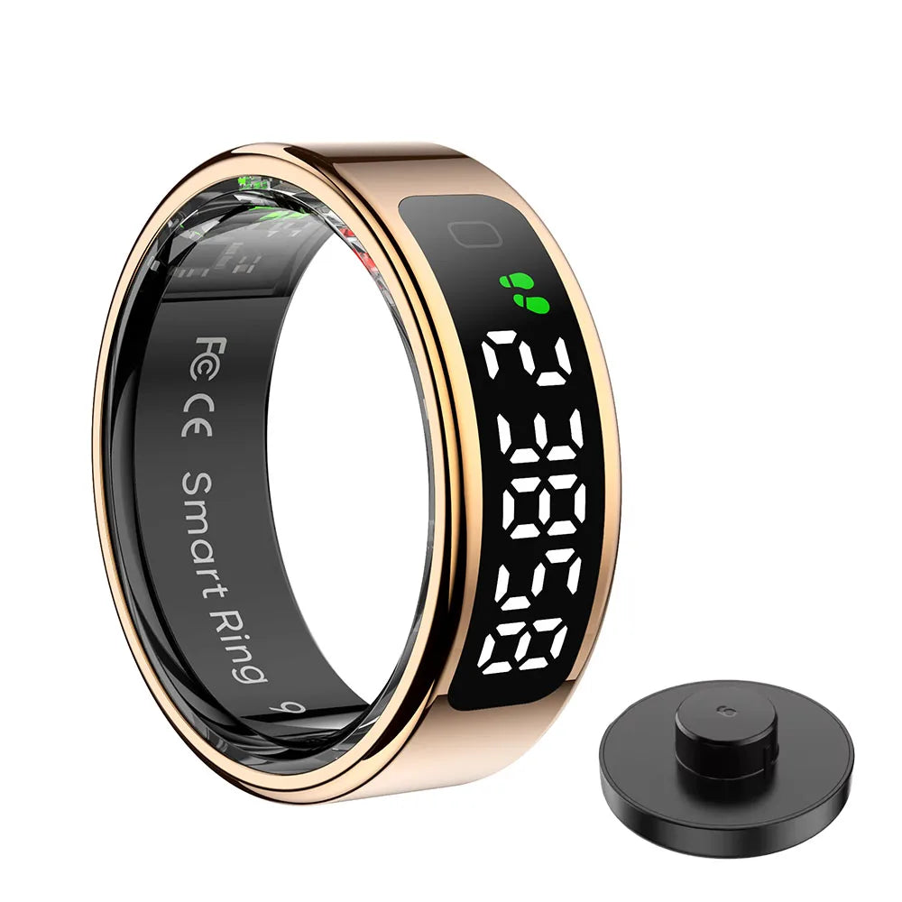 Fashion Smart Ring with Display Screen and Touch, Wireless Charging, Health Manager, IP68 5ATM Waterproof For Men Women 2025 New