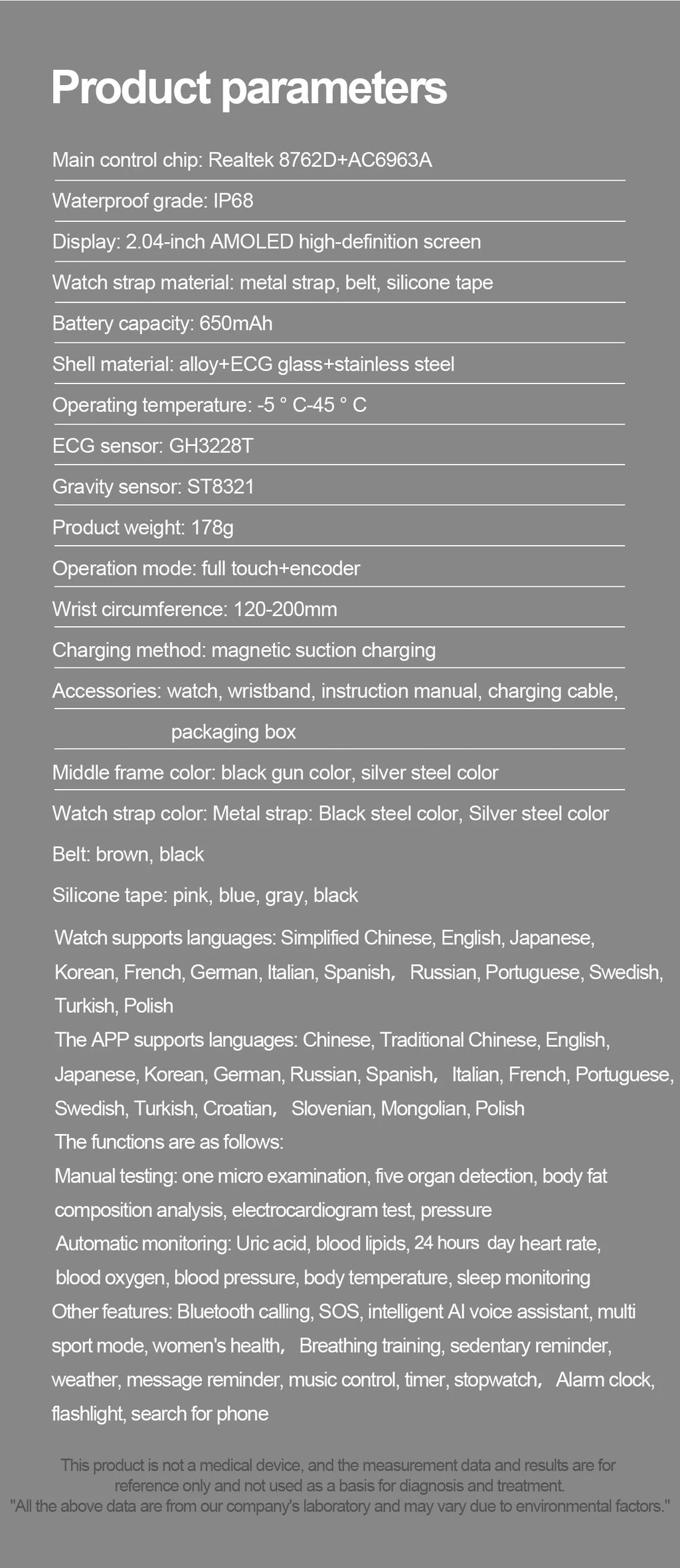 New Blood Pressure Uric Acid Body Fat Smartwatch Micro Physical Examination Five Organ Health Watches Bluetooth Call Smart Watch