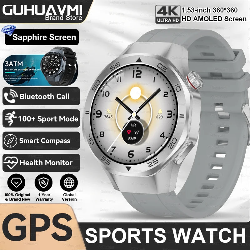 2025 New GPS Trackr GT5 Pro SmartWatch Men Heart Rate Bluetooth Call Compass 3ATM Waterproof Outdoor Sports Smart Bracelet Women