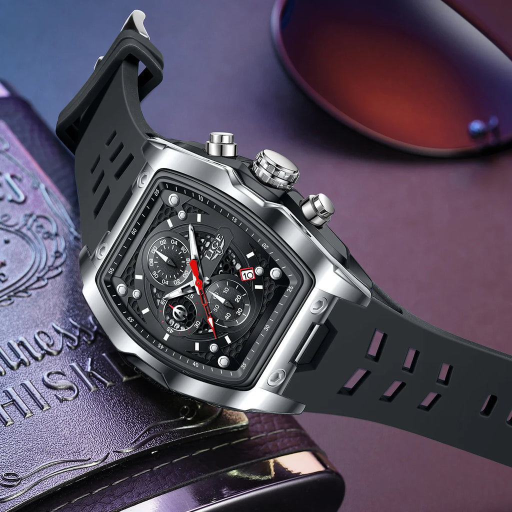 LIGE Silicone Watch Fashion Military Sports Waterproof Quartz Watches Calendar Luminous Men's Watch Chronograph Watches for Man