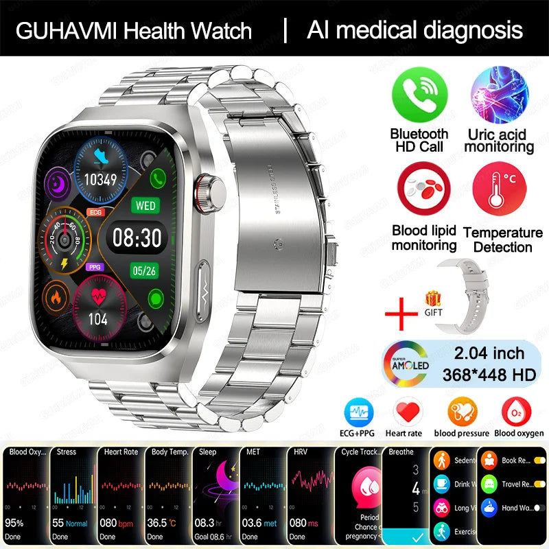 New Blood Pressure Uric Acid Body Fat Smartwatch Micro Physical Examination Five Organ Health Watches Bluetooth Call Smart Watch