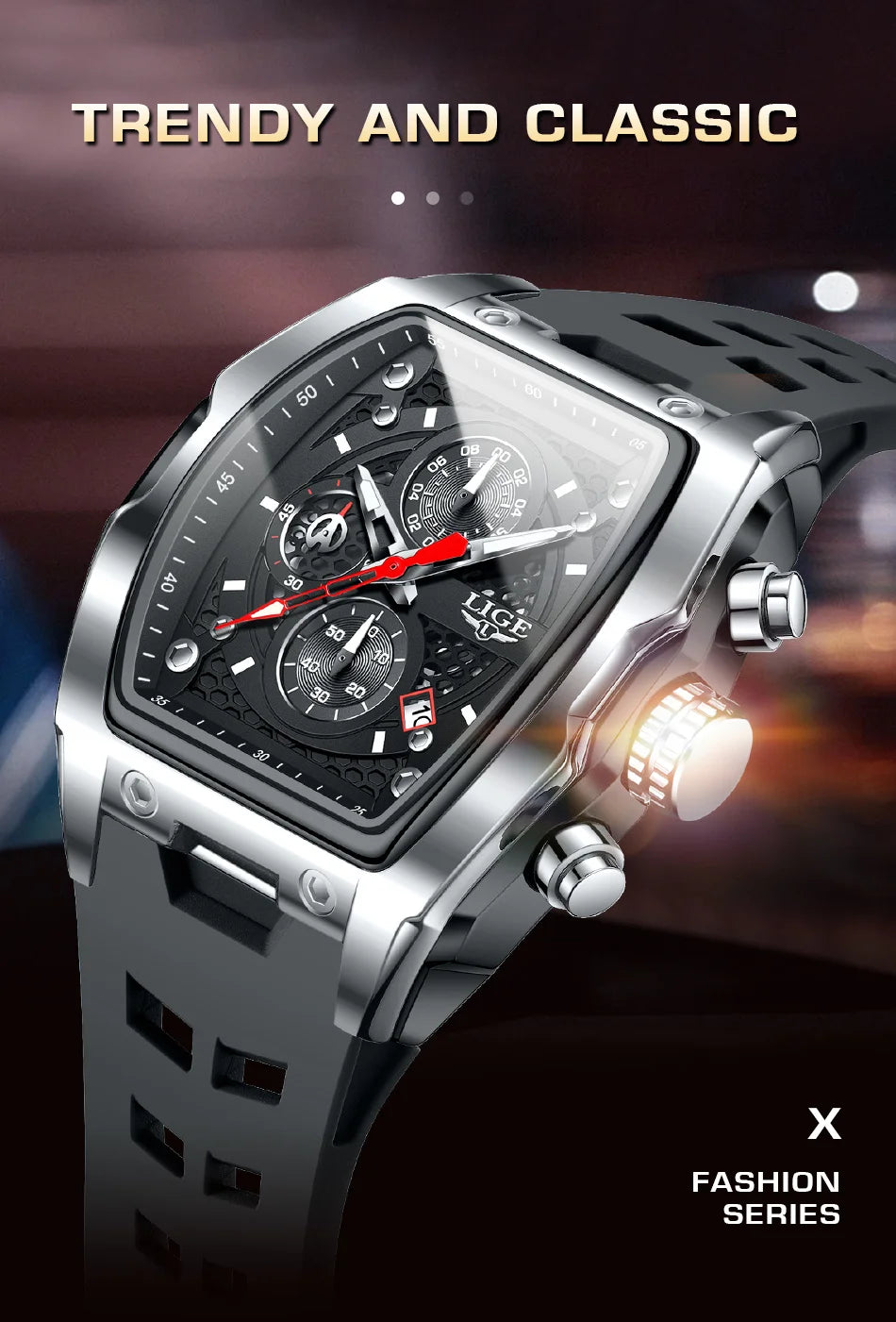 LIGE Silicone Watch Fashion Military Sports Waterproof Quartz Watches Calendar Luminous Men's Watch Chronograph Watches for Man