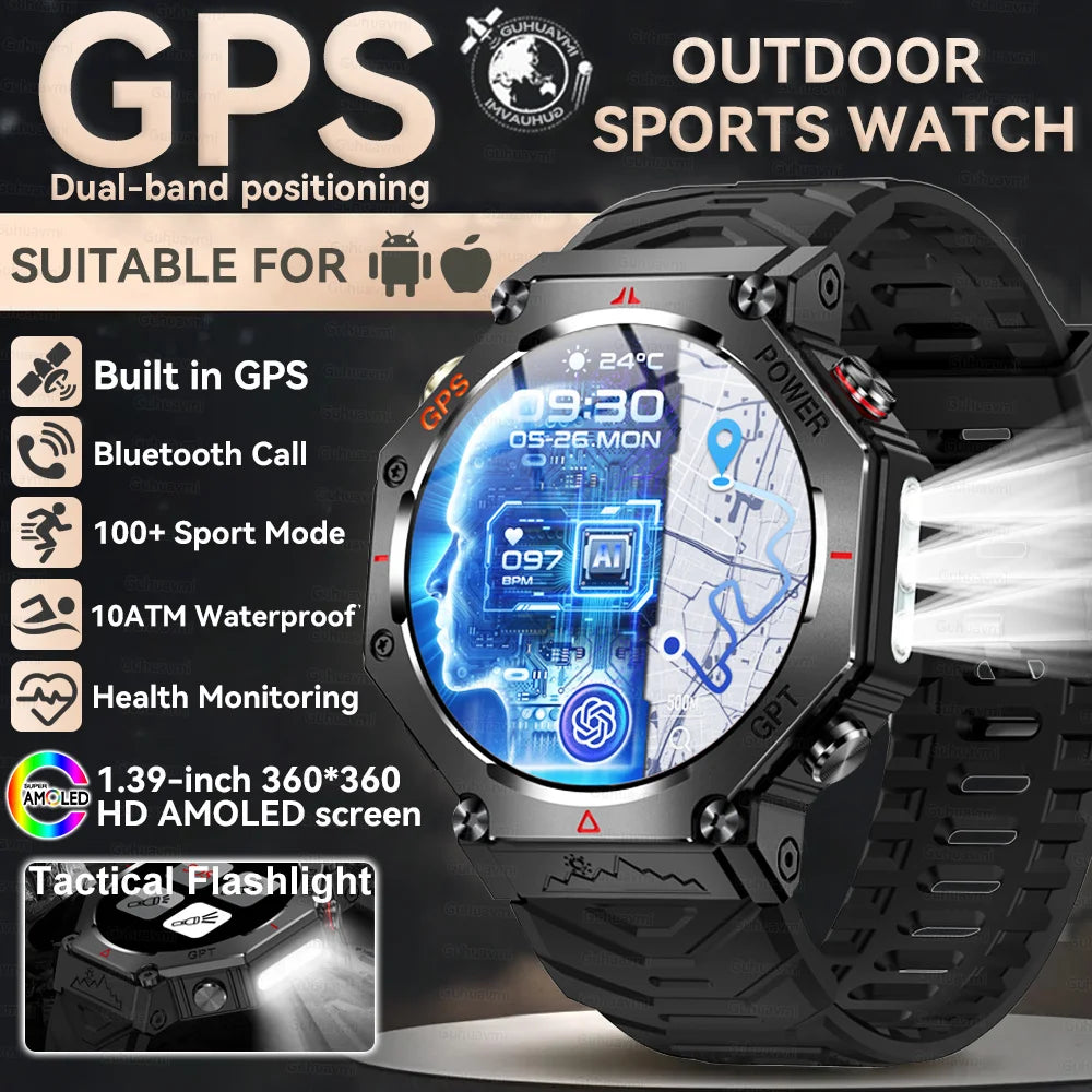 2025New T-Rex 3Ultra Outdoors GPS Smart Watch 10ATM IP68 Waterproof Tactical Flashlight Compass Outdoor sport high-end watch Men