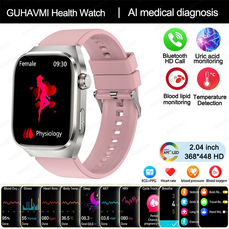 New Blood Pressure Uric Acid Body Fat Smartwatch Micro Physical Examination Five Organ Health Watches Bluetooth Call Smart Watch