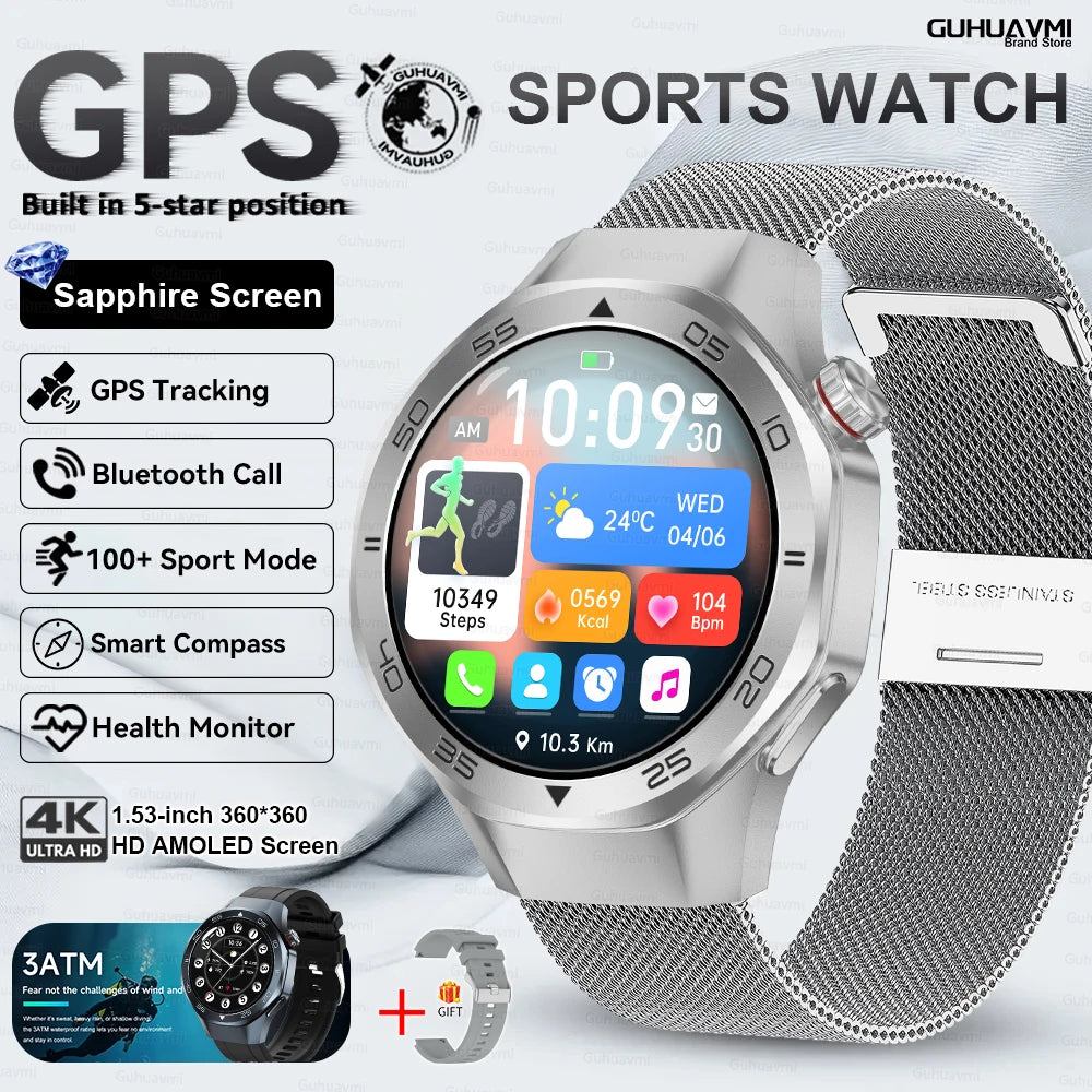 2025 New Watch5 GPS Sports Smart Watch 1.53-inch Sapphire Glass HD Screen Compass Heart Rate Bluetooth Call Smartwatch Men Women