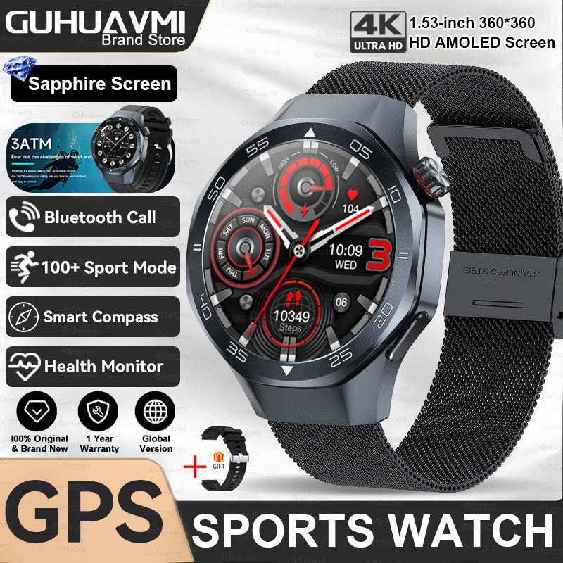 2025 New GPS Trackr GT5 Pro SmartWatch Men Heart Rate Bluetooth Call Compass 3ATM Waterproof Outdoor Sports Smart Bracelet Women