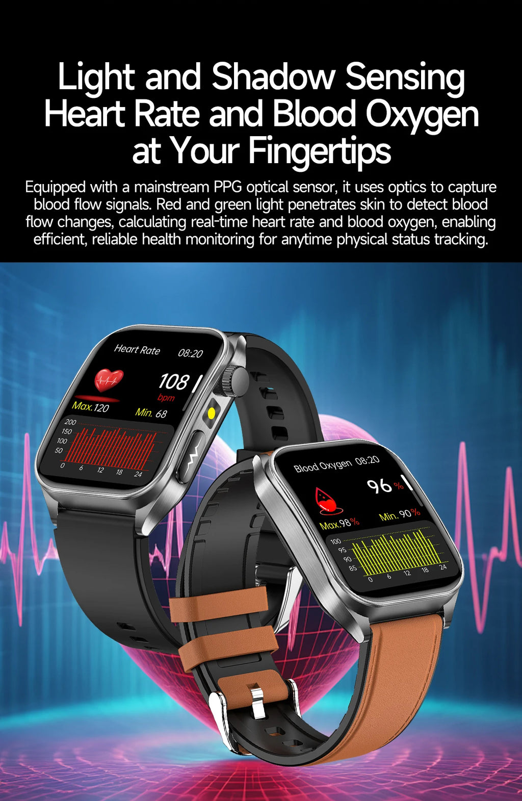 2025 New Laser therapy+ECG+HRV High-end Health Watch Men Body analysis Blood pressure lipids Uric acid Health Tracker Smartwatch