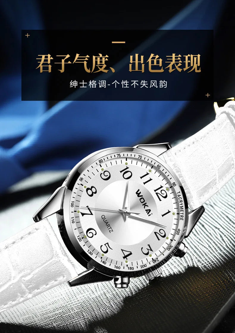 White Men's Quartz Watches Leather Strap Fashion Business Wristwatches Dropshipping Часы Мужские reloj hombre montres hommes