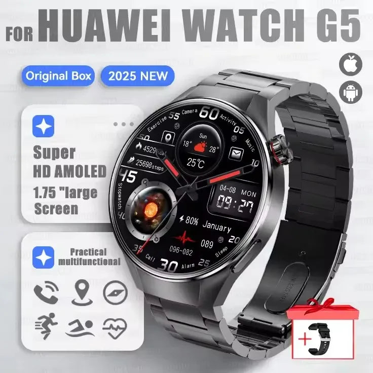 2025 New Watch G5 PlUS Smart Watch Men 1.75"AMOLED Screen GPS Track Compass Heart Rate Bluetooth Call SmartWatch For Android IOS