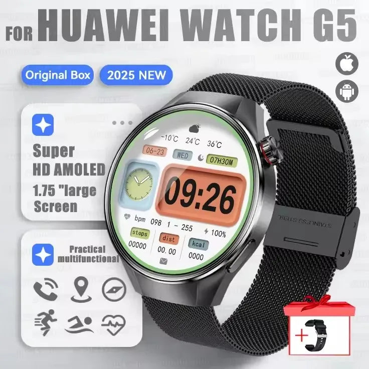 1.75''AMOLED HD Screen GPS Smartwatch Men Compass Heart Rate Bluetooth Call IP68 Waterproof Smart Watch G5 PLUS Watches 2025 New
