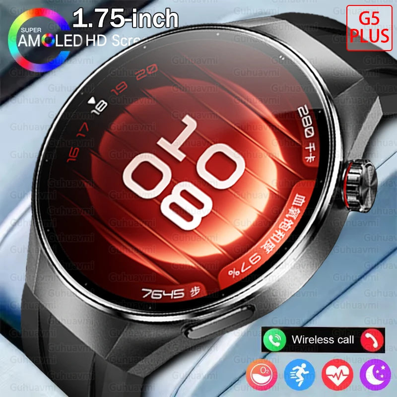 2025 New Watch G5 PlUS Smart Watch Men 1.75" HD AMOLED Screen GPS Track Heart Rate Bluetooth Call Compass SmartWatch