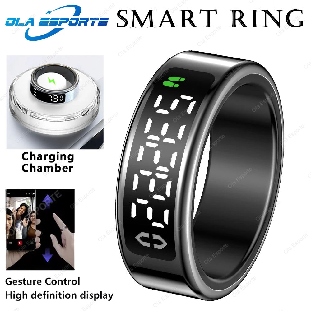 New R12 Wireless Smart Ring Men Women LED Display Screen Heart Rate Blood Oxygen Health Monitor Sport 5ATM Waterproof Smartring
