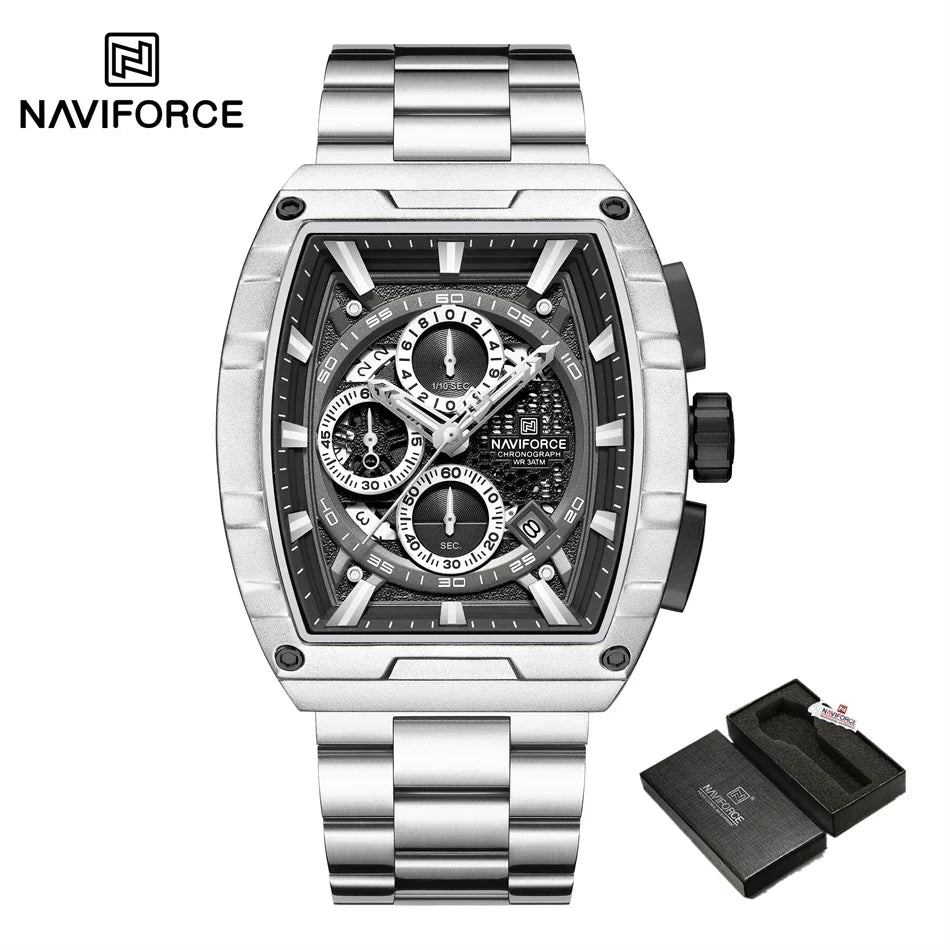NAVIFORCE Top Brand Men's Watches Luxury Tonneau Quartz Wristwatch Waterproof Chronograph Watch for Men 2025 Auto Date Clock