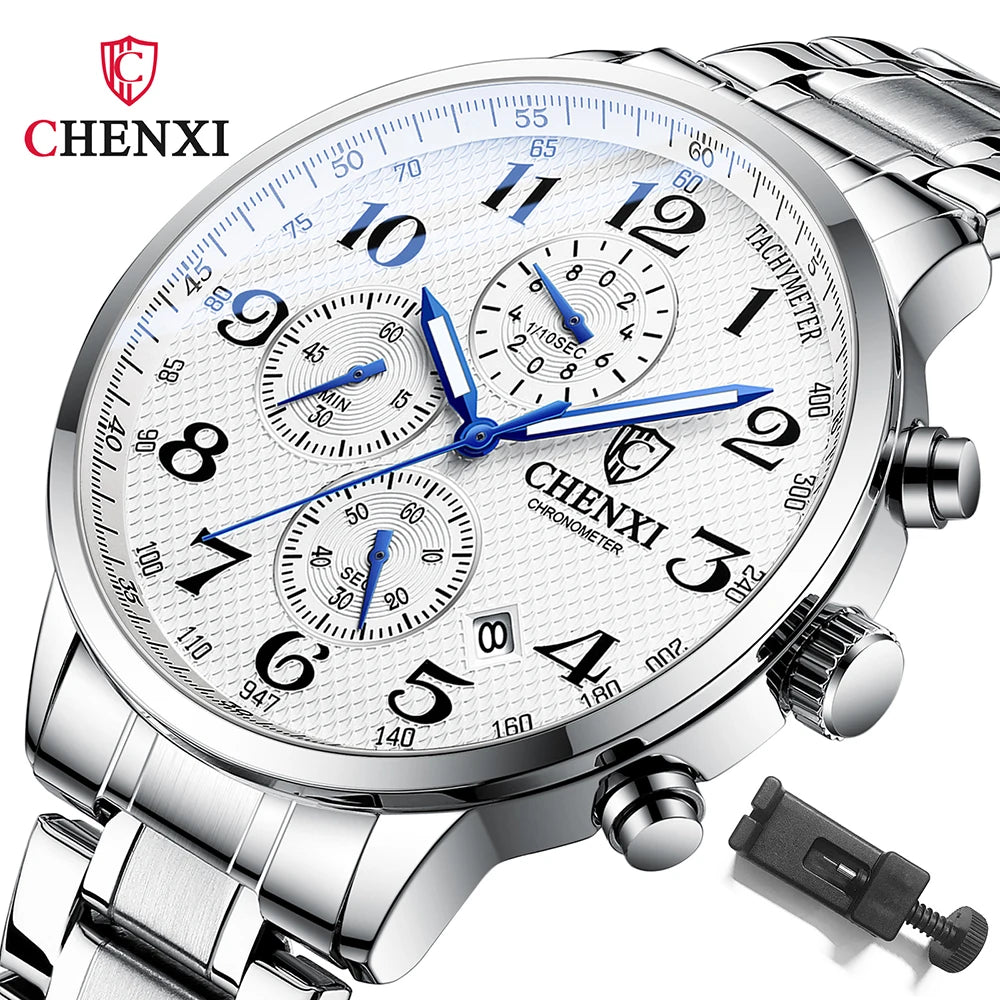 Brand CHENXI Watch Men Chronograph Clock Leather Casual High Quality Quartz Watches For Men Wrist Waterproof Sports Male Clock